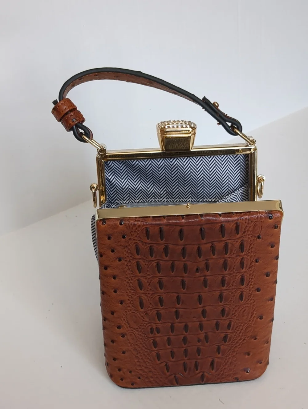 Brown Croc-Texture Top-Handle Women's Evening Bag